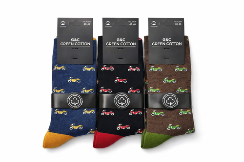 3 pares Calcetines de Algodón Green Cotton – Diseño Motos