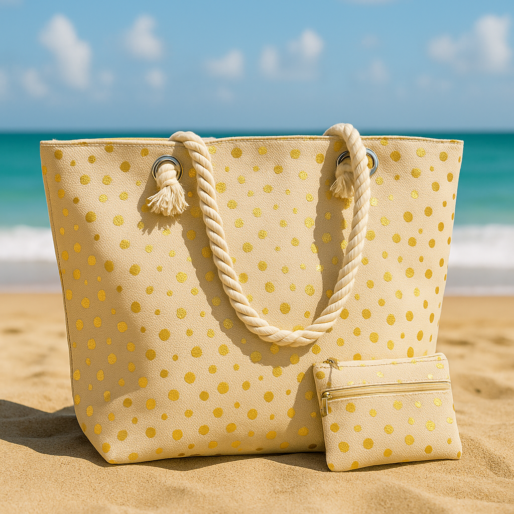 🌴 Bolso de Playa Lunares Dorados + Neceser 🏖️
