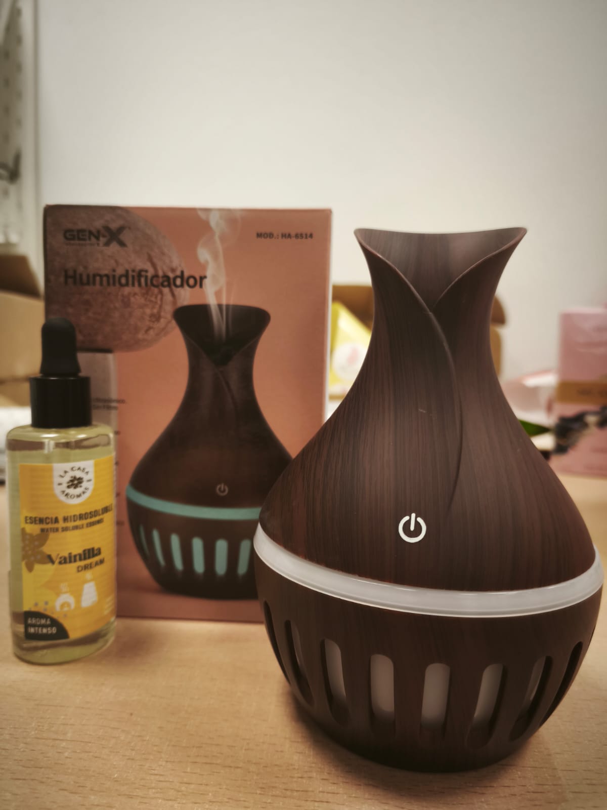 Humidificador ultrasónico con efecto madera