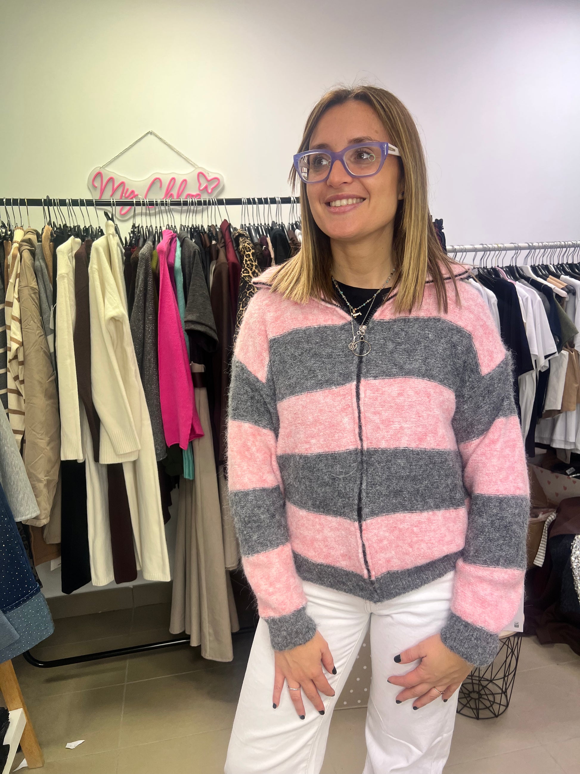 Jersey cremallera rosa